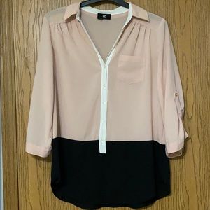 Black and Pink Collared Blouse